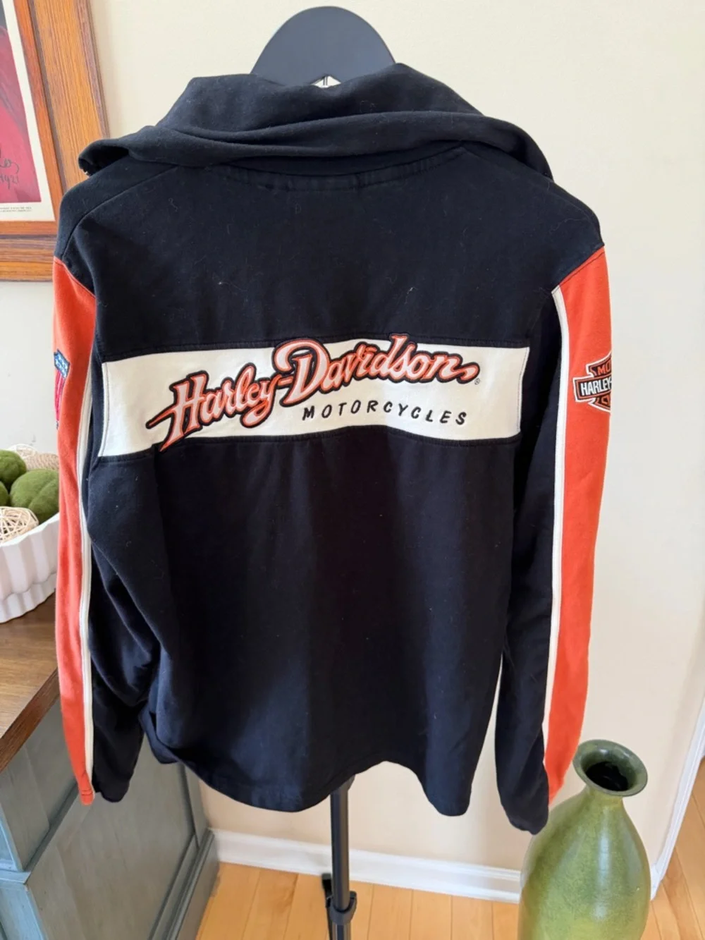 Harley Davidson Zip Hoodie XL Black Orange Biker Graphic Jacket - Picture 5 of 8
